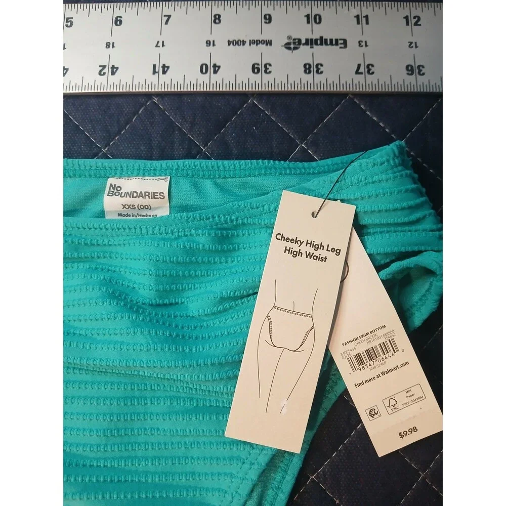 No Boundaries Bikini Bottoms Size XXS 00 Green Cheeky High Leg High Waist New